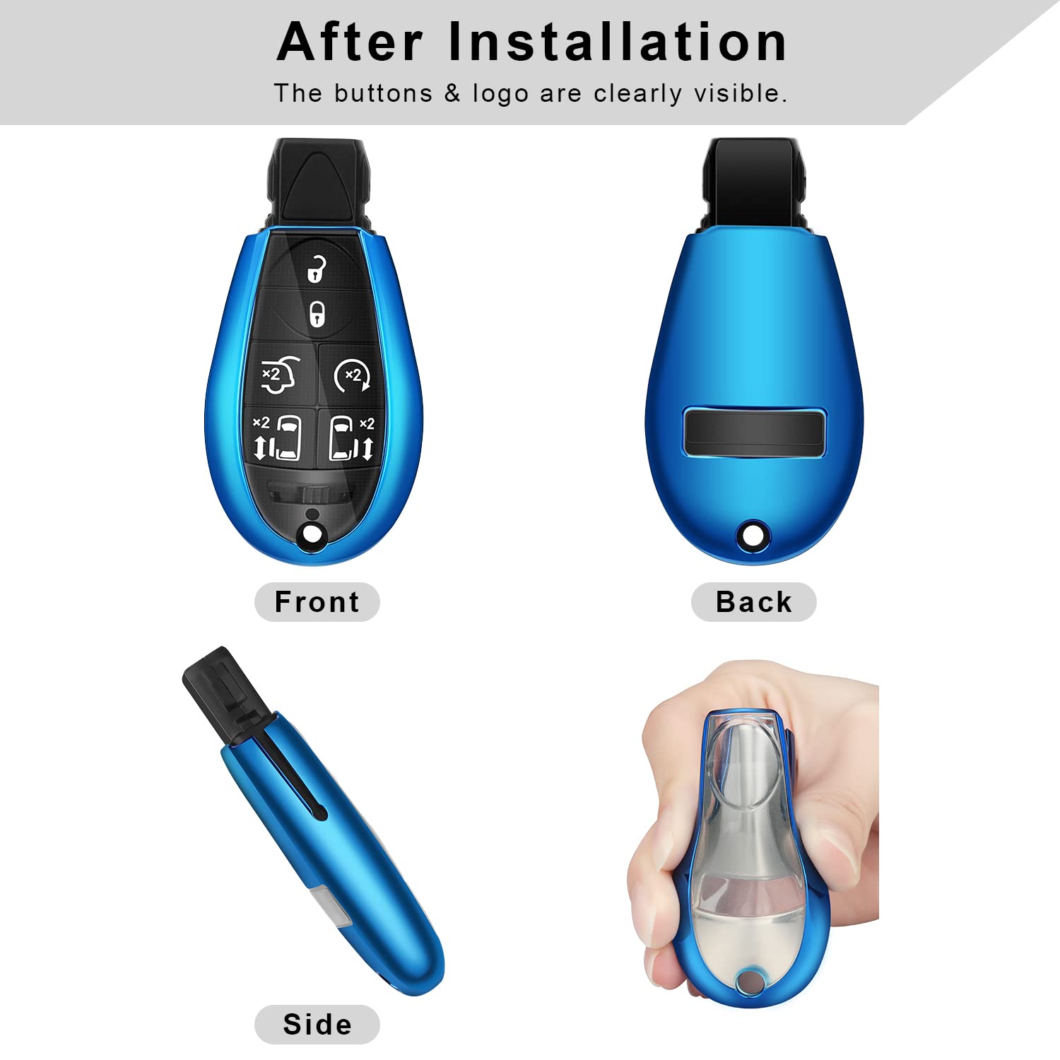 Qbuc For Dodge Key Fob Cover With Keychain Tpu Key Case Compatible With 2008-2018 Dodge Ram Jeep Chrysler Model Accessories (Blue)