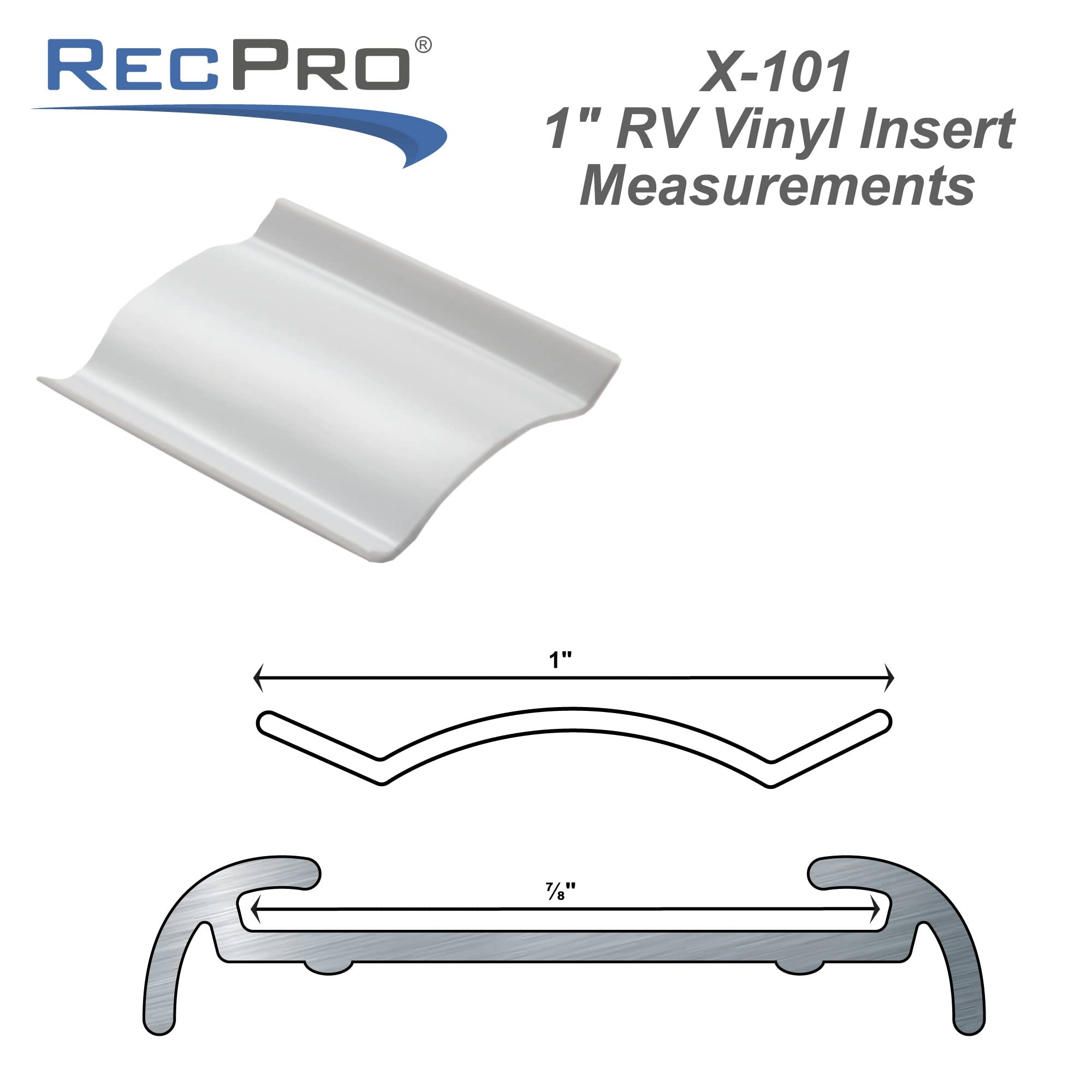 RecPro 1 RV Vinyl Trim Insert | UV Protection | Roof Trim (100', White)