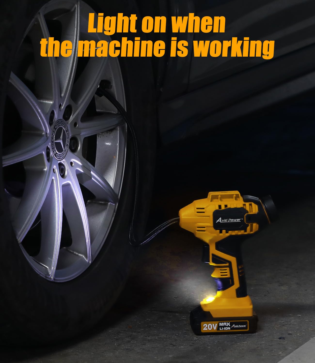 Avid Power Tire Inflator Portable Air Compressor, 20V Cordless Car Tire Pump With Rechargeable Li-Ion Battery, 12V Dc Adapter, D