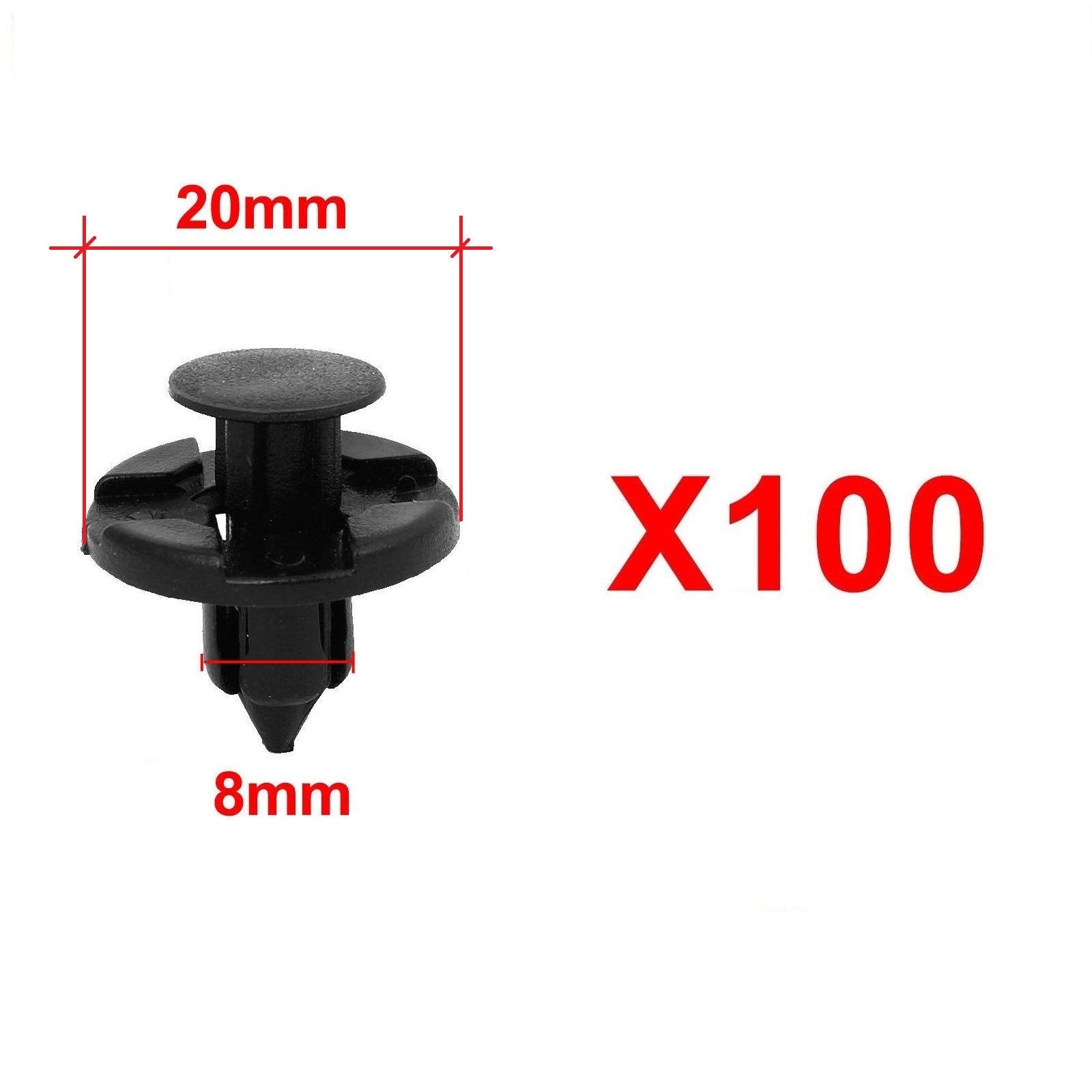 100Pcs- Nylon Fender Trim Panel Bumper Shield Retainer Fastener Rivet Push-Type Clips For 8Mm Hole Fit Nissan Infiniti 01553-093