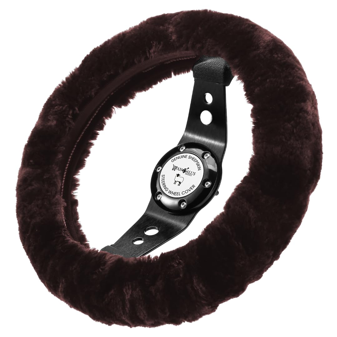 Andalus Australian Sheepskin Wool Steering Wheel Cover For Women & Men - Universal 15 Inch Steering Wheels & Accessories - Eco-F