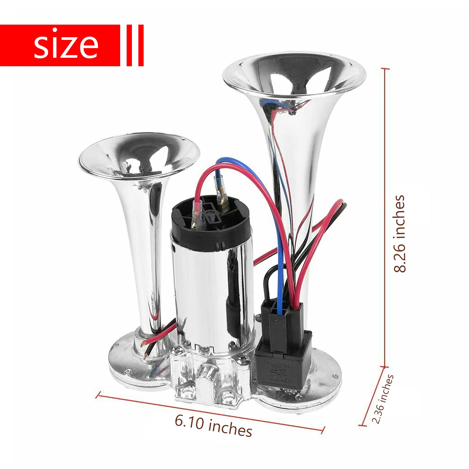 600DB Train Horn for Truck, Train Horns for Pickup Trucks, 12V Dual Trumpets Air Horn Kit, Boat Car Train Ship Van Speaker (Silv