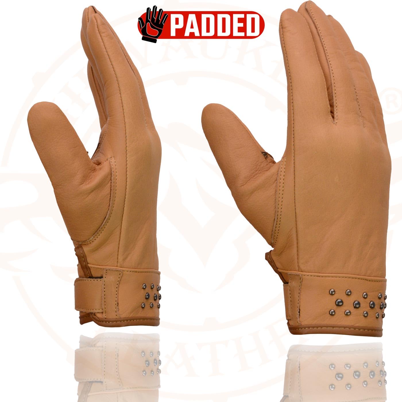 Milwaukee Leather MG7760 Women's Saddle Leather Gel Palm Lightweight Motorcycle Hand Gloves W/Stylish Wrist Detailing - XX-Large