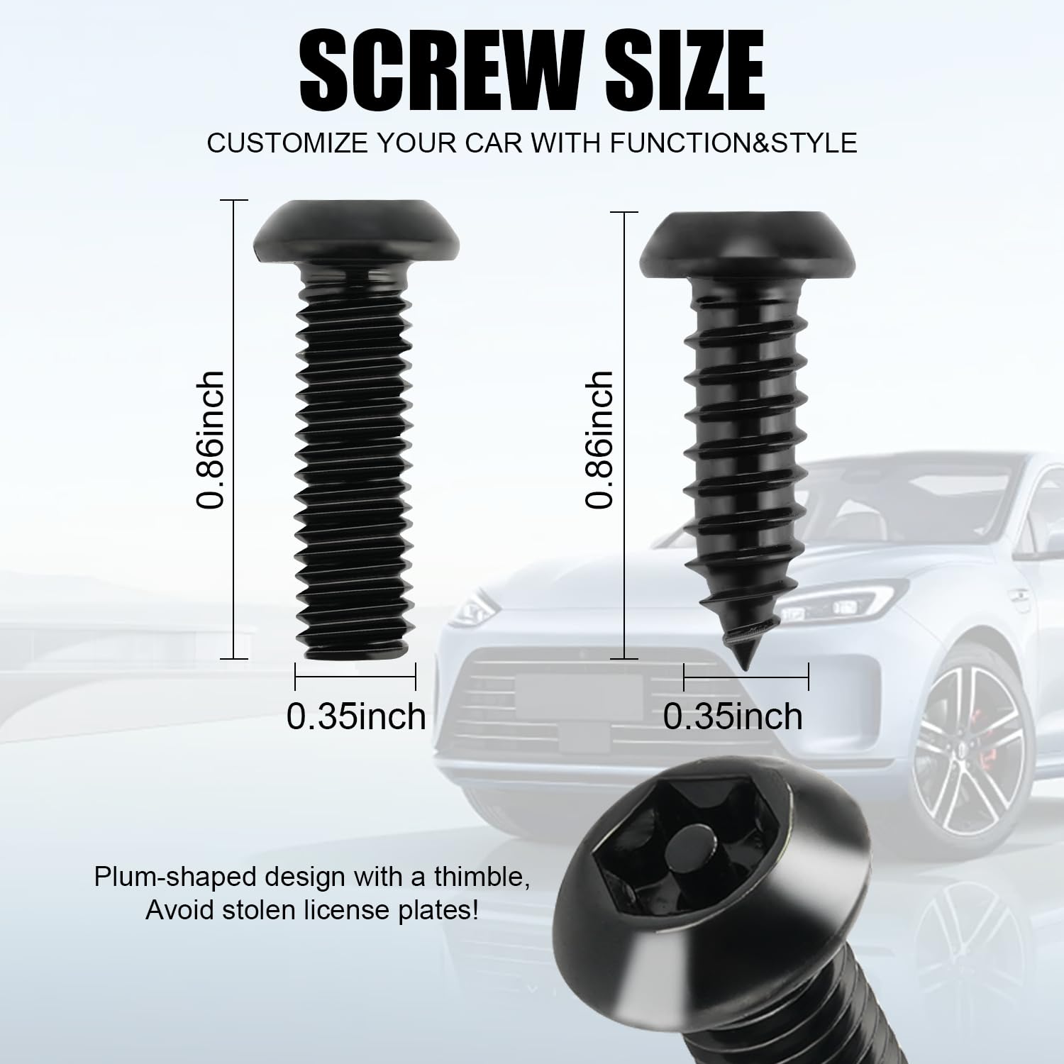 LivTee Anti Theft License Plate Screws Kit - M6 Tamper Proof Fasteners for Secure License Plate Frames - Black, Includes Nuts & Caps