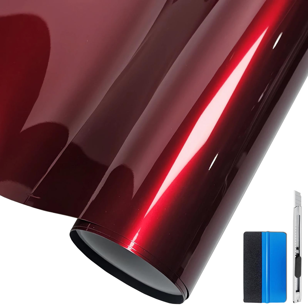LZLRUN Premium Glossy Liquid Metal Red Vinyl Wrap Sticker for Car DIY Self Adhesive Decal Super Gloss Blood Red Wrap Film (3ft  