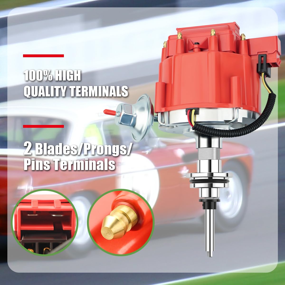 MAS Red Cap HEI Distributor&Spark Plug Wires&Free Pig Tail Kit Replacement for Chrysler LeBaron Dodge Plymouth V8 273 318 340 36