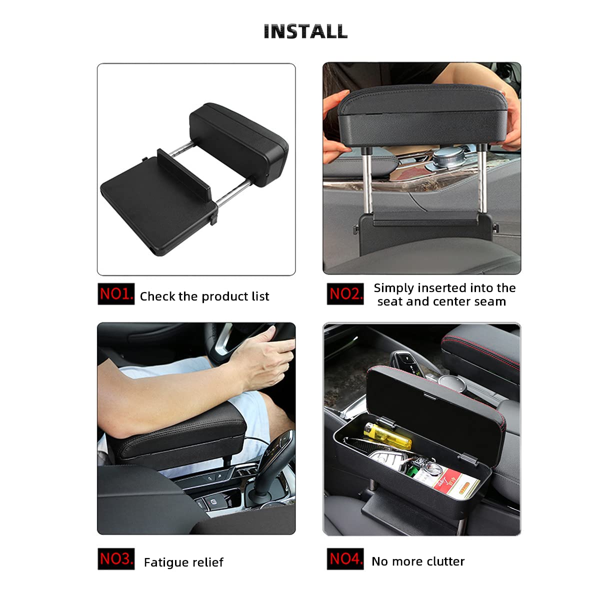 AOWIS Car Console Armrest Box Arm Rest Height Adjustable Comfort Elbow Pad Universal (Black White)