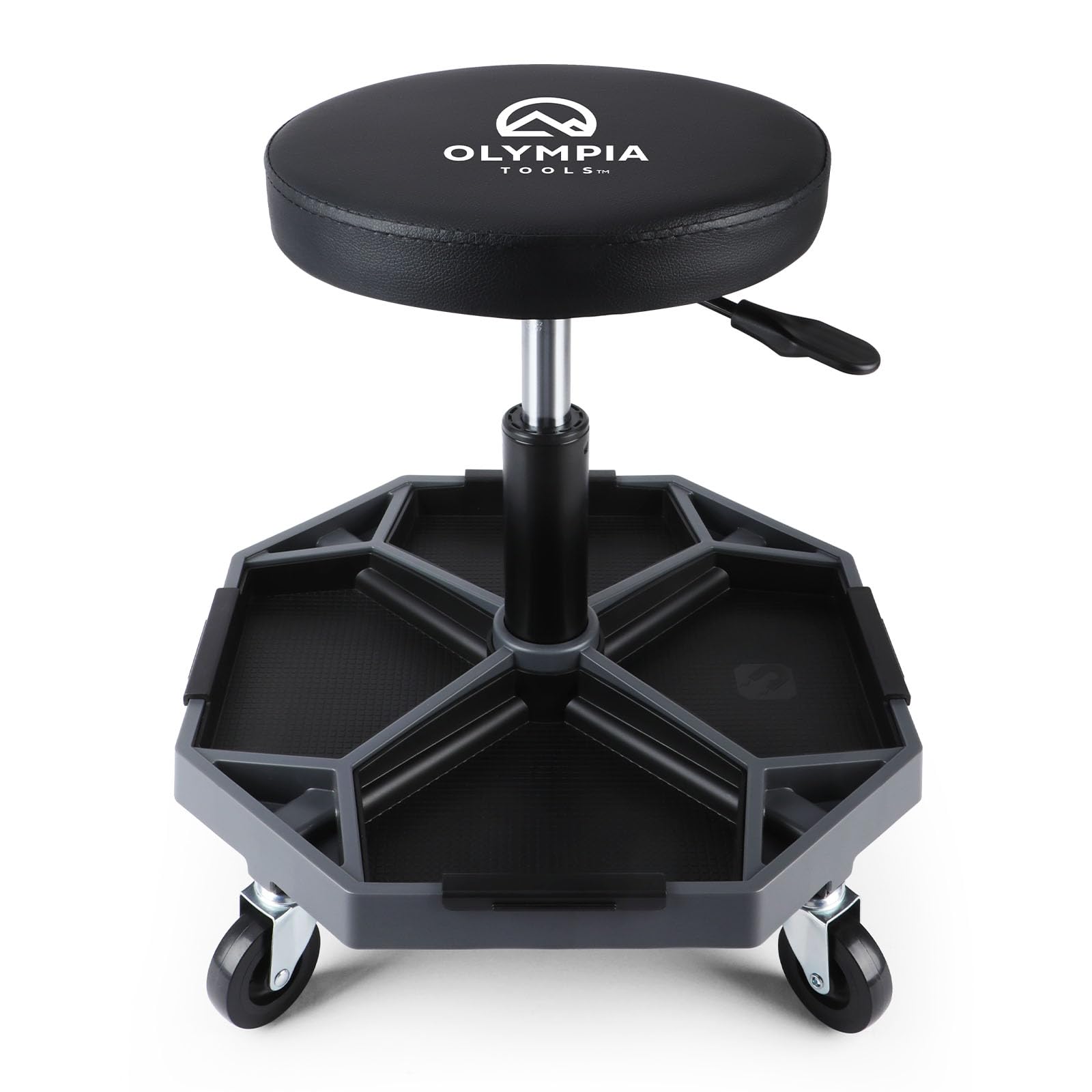 Olympia Tools Adjustable Hydraulic Rolling Mechanics Stool with with Removable Tool Tray, 300lbs Max Weight Capacity, 419-110-10