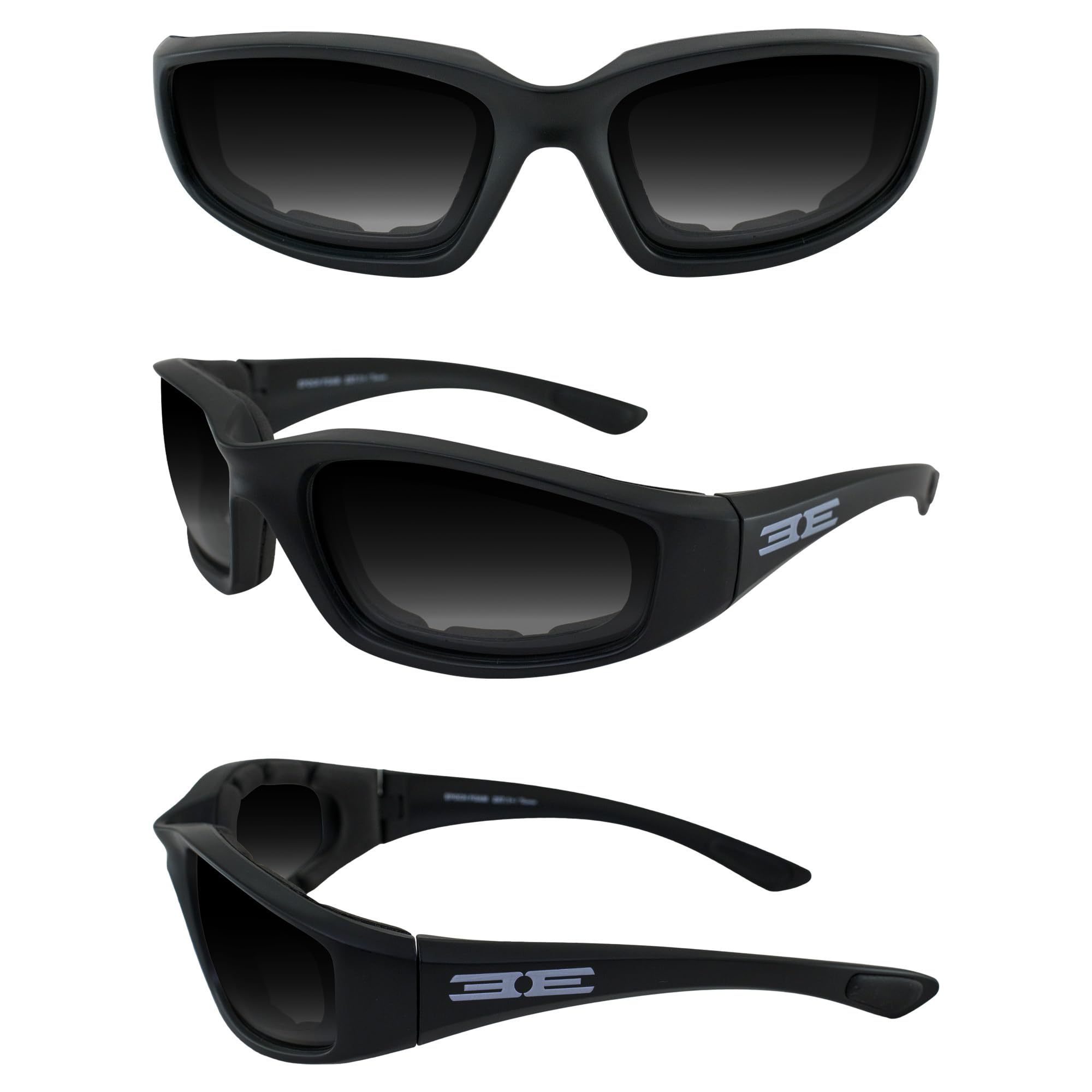 Epoch Eyewear Photochromic Motorcycle Sunglasses Glasses Foam Padded Black Frame Clear To Smoke Lens