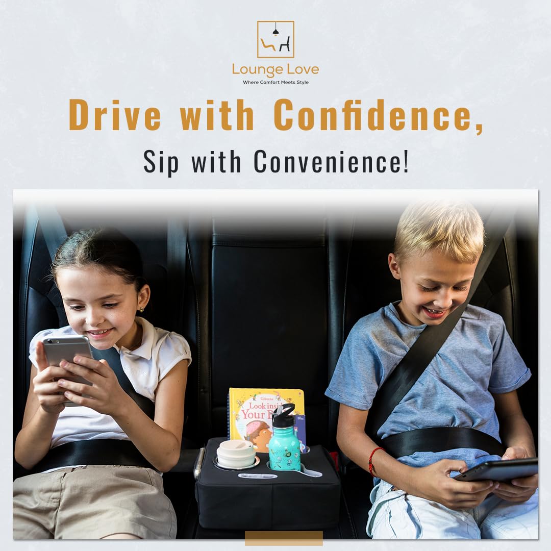 Premium Couch Cup Holder Tray - 5-in-1 Faux Leather Console Caddy for Couch, Bed, Car & RV - Non-Slip, Spill-Resistant Organizer