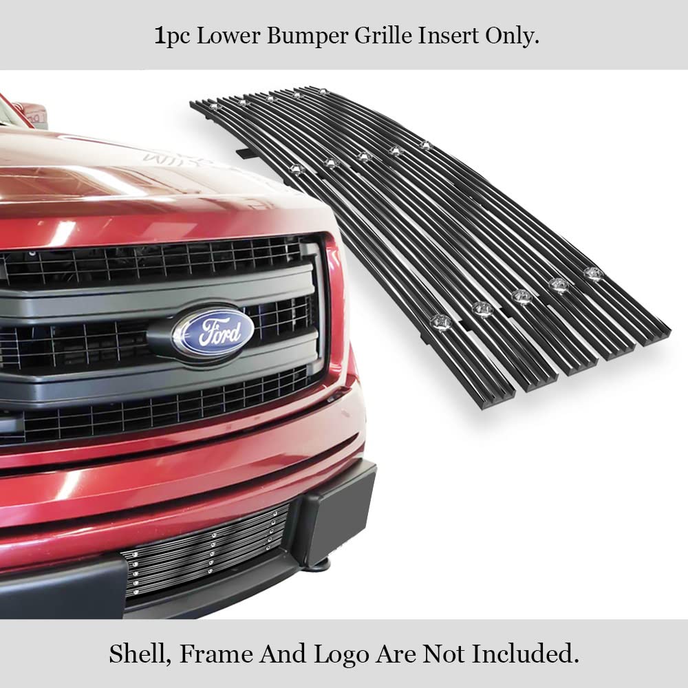 Aps Compatible With Ford F-150 2009-2014 Lower Bumper Aluminum Chrome Wide Horizontal Channel With Rivet Studs Billet Grille Gri