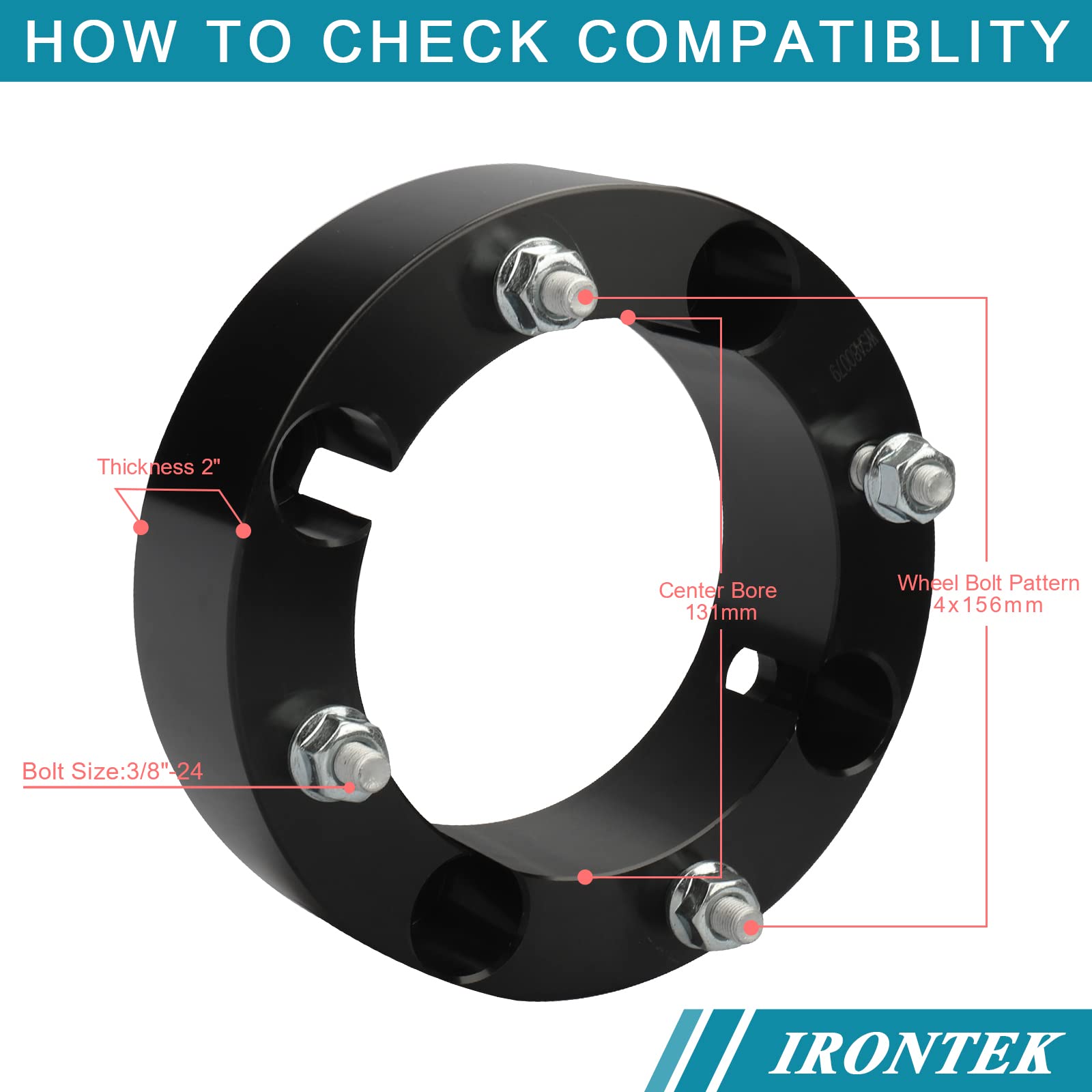 Irontek 4X156Mm Atv Wheel Spacers 2'(50Mm) Thickness With 3/8'-24 Studs 131Mm Hub Bore Fit For Polaris Sportsman Ranger Rzr 570 600