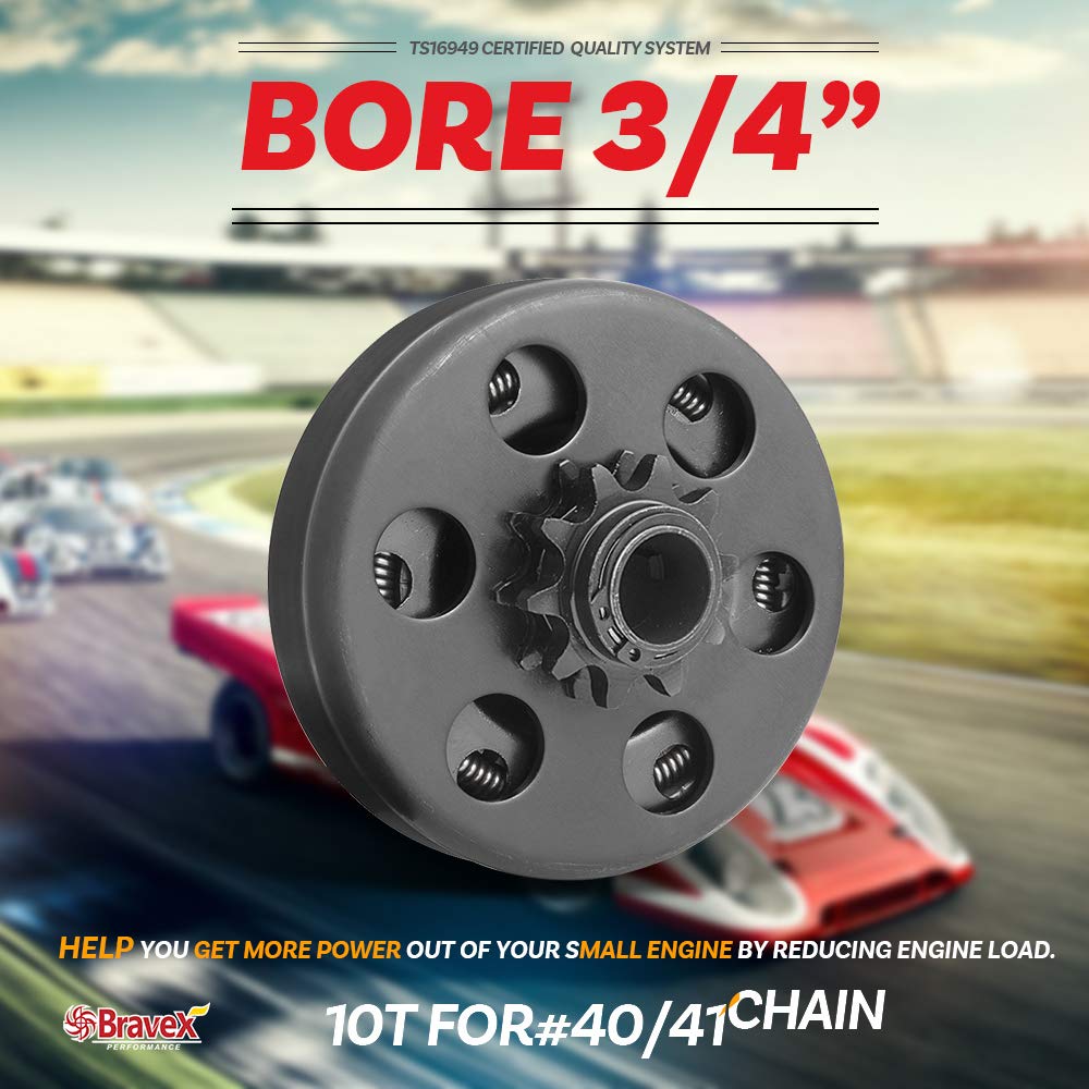 Motovecor Centrifugal Clutch Go Kart Clutch Predator Engine Clutch Baja Mini Bike 3/4 Inch Bore 10 Tooth 10T For #40/41/420 Chain 6.5Hp - Upgrade