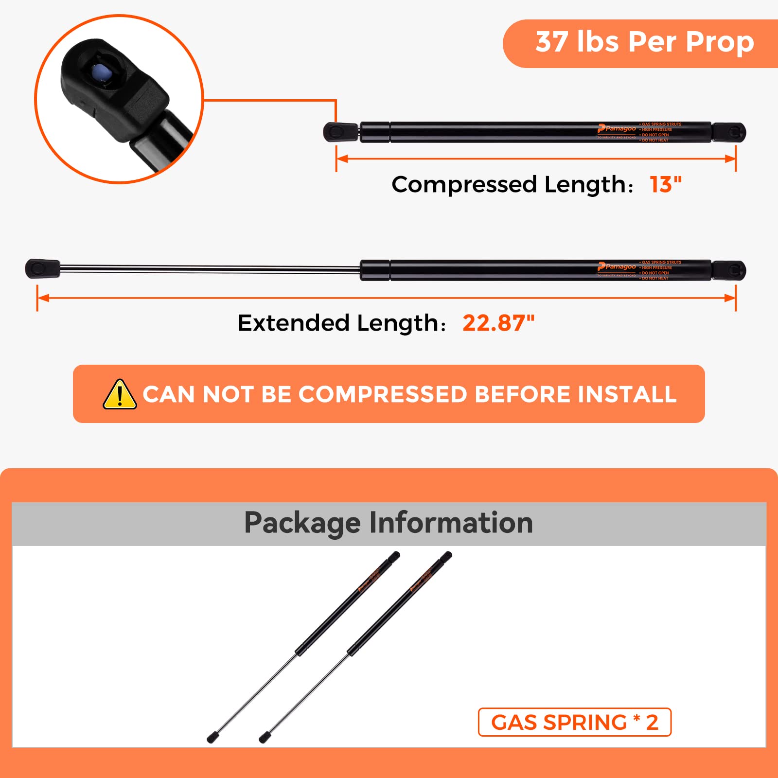 C16-20877 23 Inch 37 Lbs Gas Strut Shocks Lift For Rv Motorhome Side Bay Door Leer Camper Shell Pickup Truck Cap Topper Canopy G