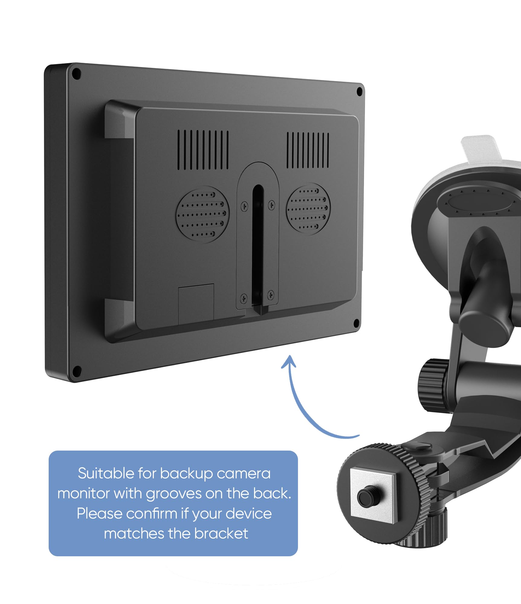 Pixelman Backup Camera Monitor Mount - 7/9 Inch Dual Suction Cup Windshield Holder for RVs, Trucks & Vans - Black Car Display Bracket