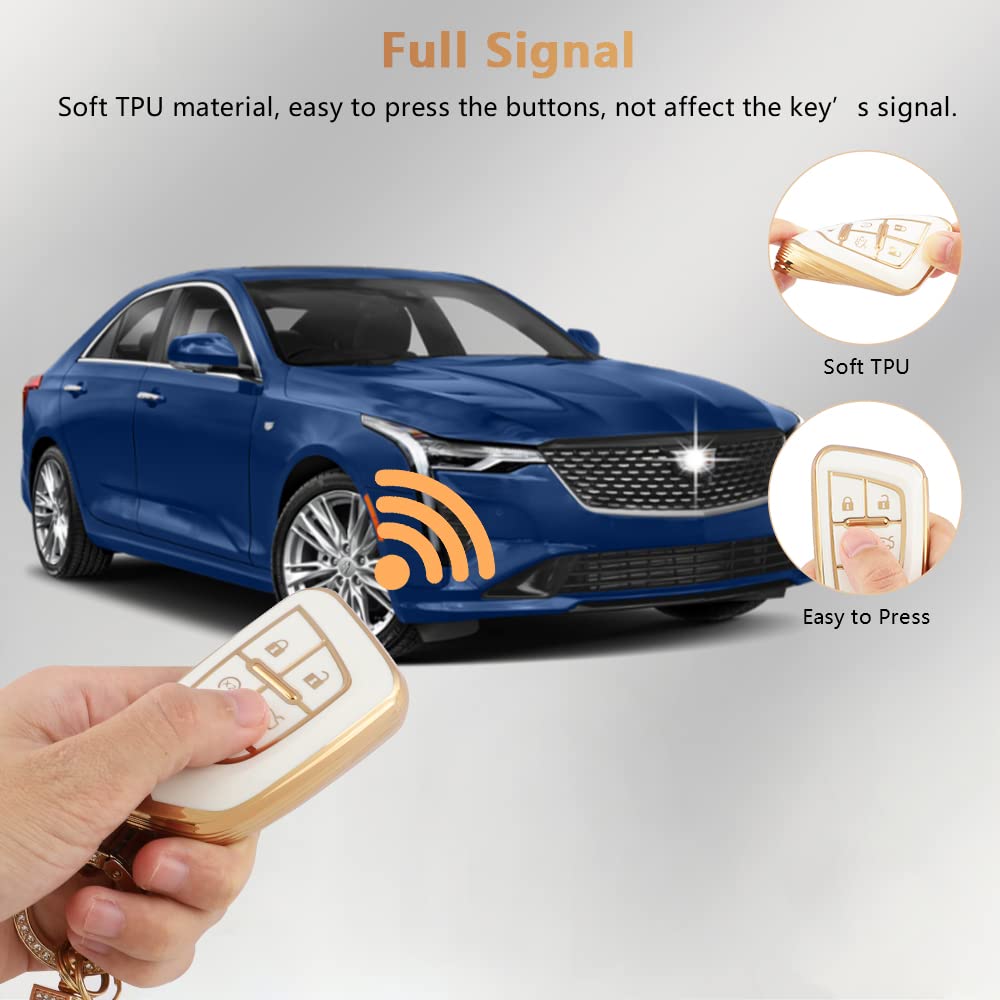 Pifoog For Cadillac Key Fob Cover Ct5 Ct4 Ct4-V Accessories 5 Buttons Soft Tpu Car Smart Keys Shell Case Protector Full Covers B