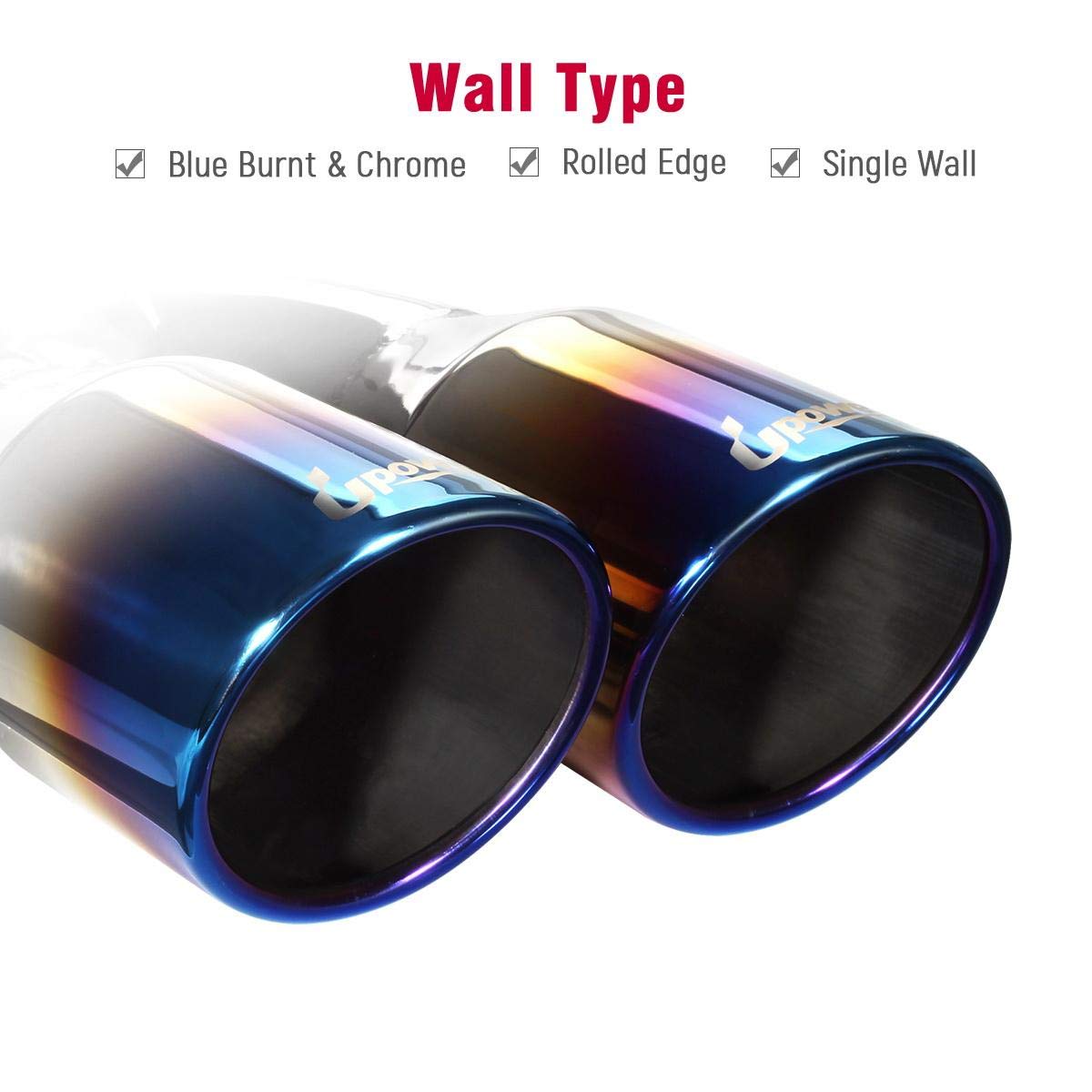 Upower 2.5 Inch Inlet 3.5 Inch Outlet Dual Exhaust Tips Tailpipe 2.5'' to 3.5'' 9.75'' Length 304 Stainless Steel Polished Vacuu