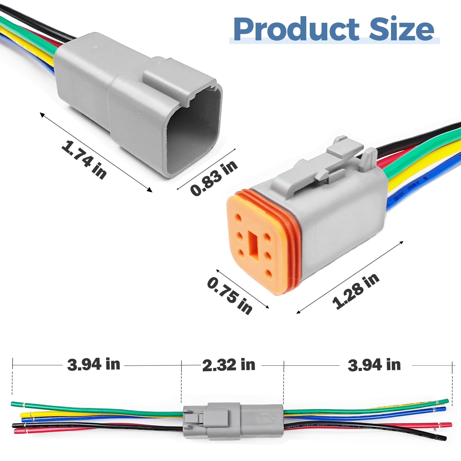 2 Kit Deutsch DT 6 pin Grey Male Female Wiring Harness Deutsch Pigtail 6 Wire Way Waterproof Automotive Electrical Connector 16