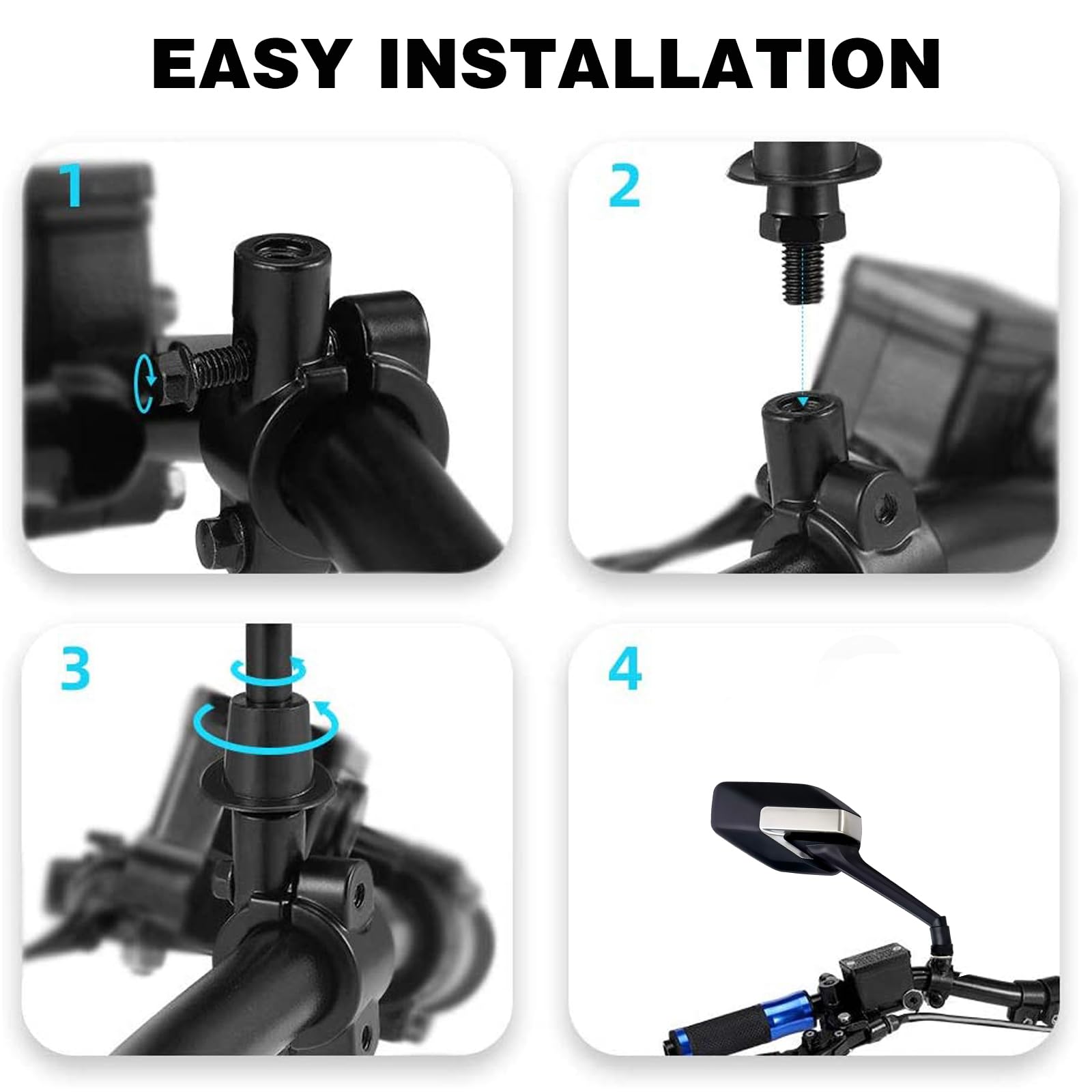 Mamiko 8Mm Motorcycle Mirrors Universal For 7/8''Handlebars Bike Mirror Compatible With Atv Snowmobile Scooter Moped Dirt Bike S