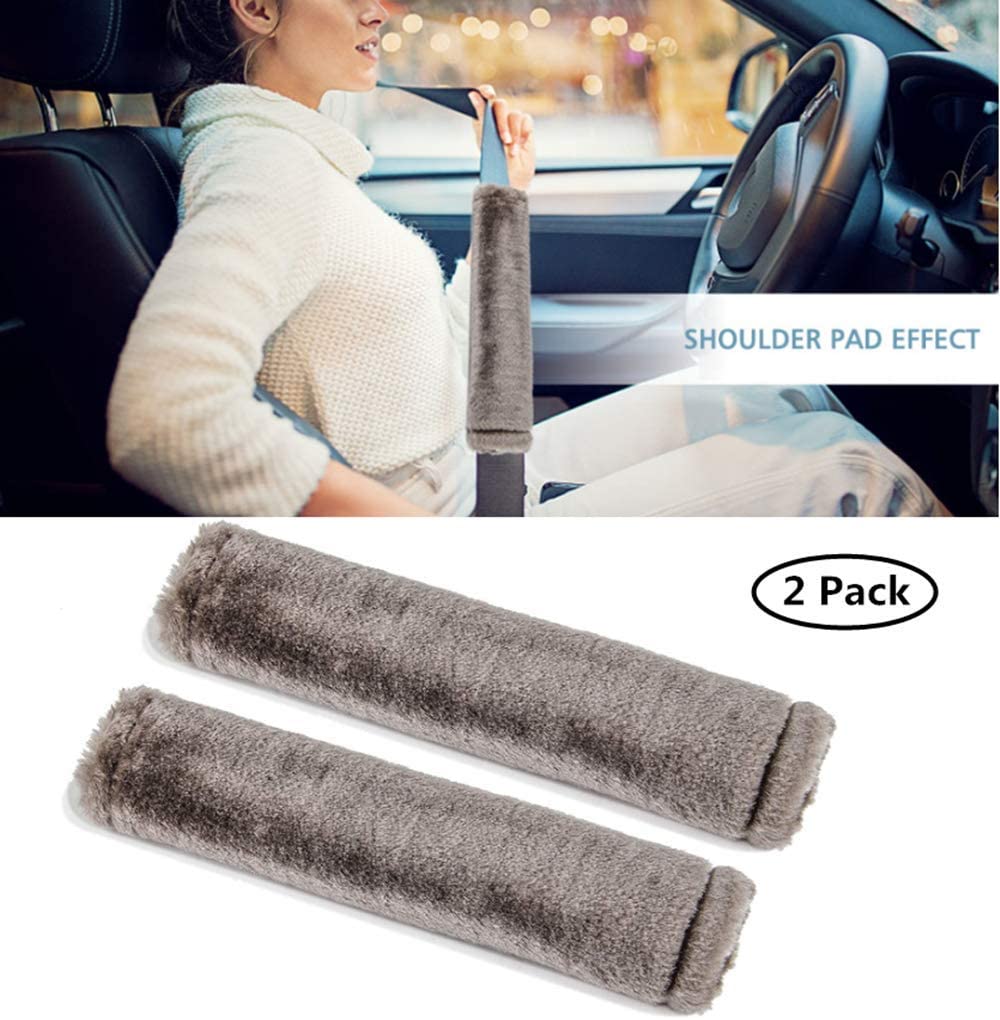 Moonet 2 Packs Car Seatbelt Covers Shoulder Pad For More Comfortable Driving, Universal Seat Belt Cover For Handbag Camera Backpack Straps, Soft Faux Sheepskin Wool Seat Belt Cushion (Gray)