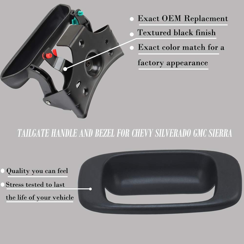 Tailgate Handle Latch And Bezel Trim With Rod Clips For 1999-2007 Chevy Silverado Gmc Sierra 1500 2500 3500 | Replaces# 15997911