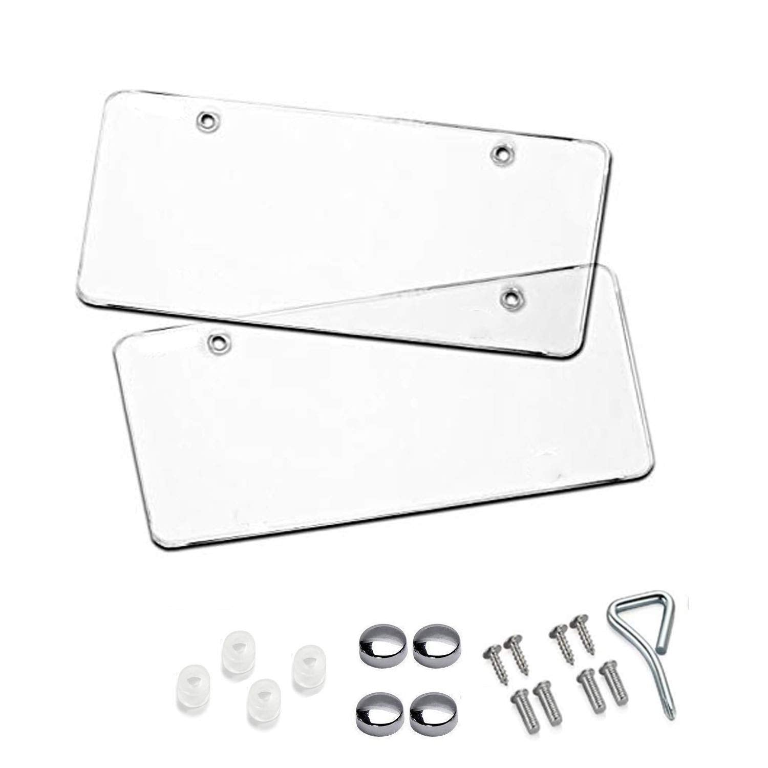 Car License Plates Shields 2 Pack Clear Flat Design Novelty Universal Plate Covers, Unbreakable Frame Covers To Protect Front Back License Plates 2 Holes Patented