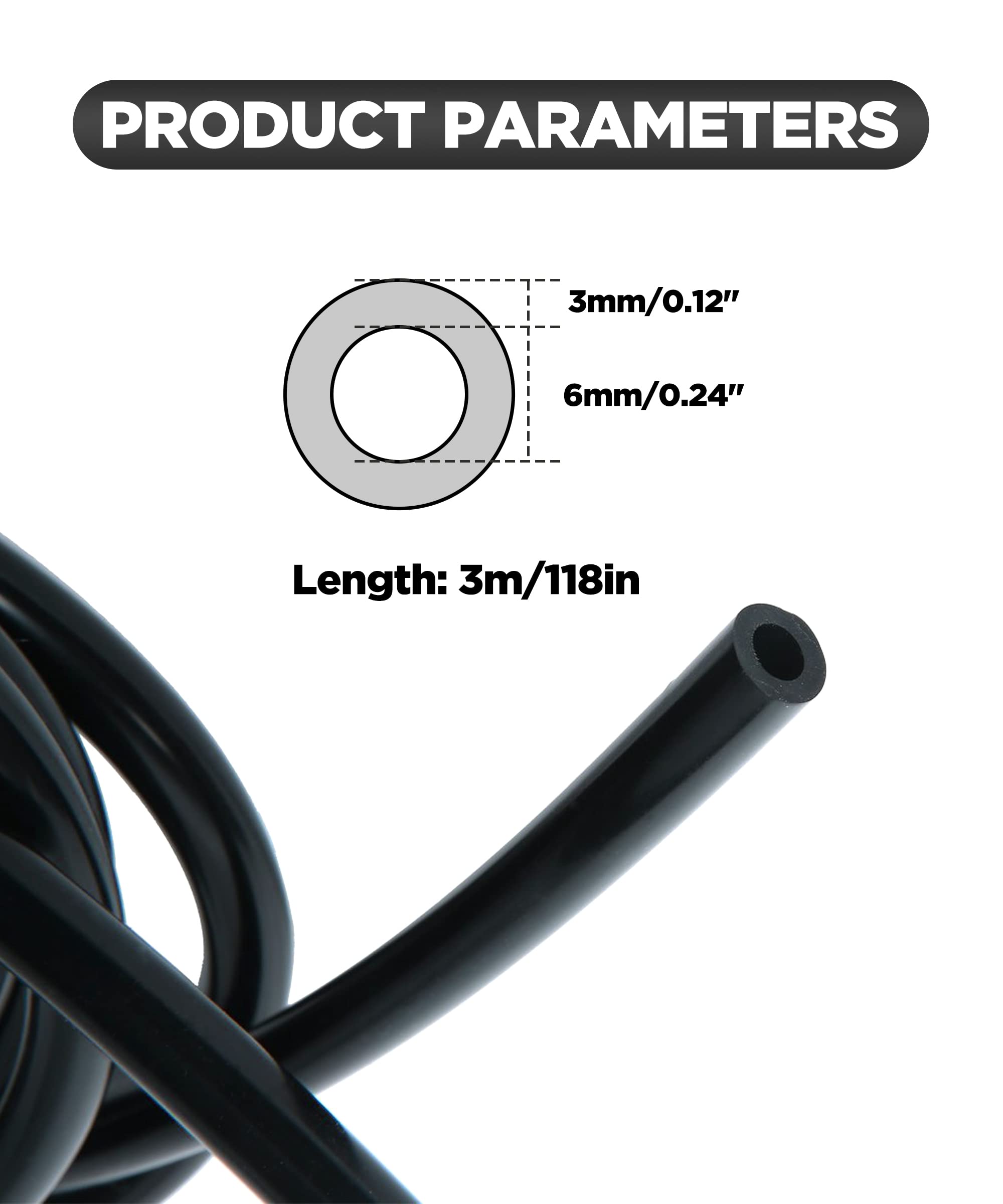 Aociska 10 Ft Silicone Vacuum Tubing,Universal High Performance Automotive Silicone Vacuum Tubing Hose Line,1/4'' Inner Diameter