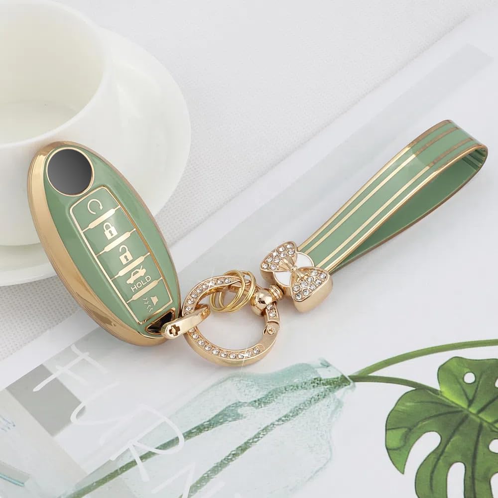 Pifoog Key Fob Cover For Nissan 5 Button Altima Sentra Rogue Maxima Armada Murano Pathfinder Versa Green Car Keys Case Shell Ful