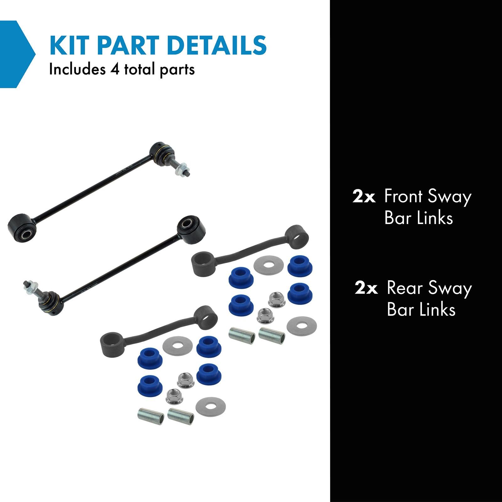 Trq Front & Rear Sway Bar Stabilizer Link Set Compatible With 2007-2011 Dodge Nitro 2008-2012 Jeep Liberty