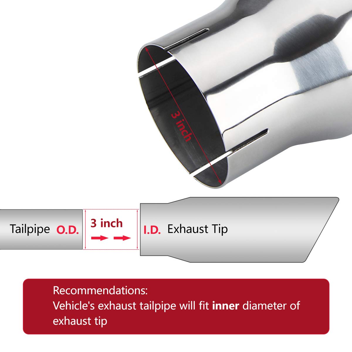 Lcgp 3 Inch Inlet Exhaust Tip 4' Inch Outlet 12' Long Clamp On Stainless Steel Exhaust Tailpipe Tip For Truck Polished