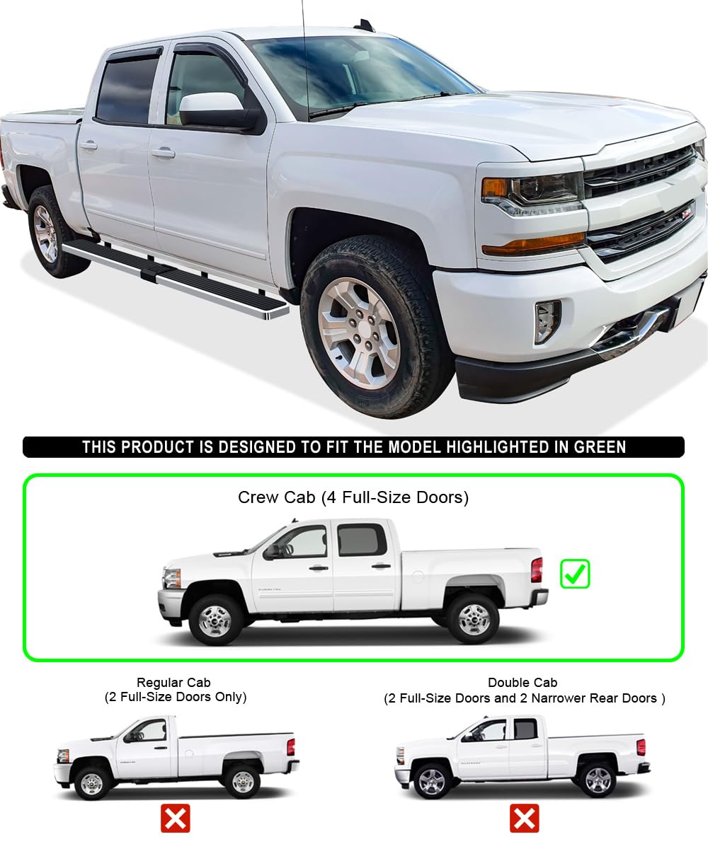 Aps Wheel To Wheel Running Boards 6In Compatible With Chevy Silverado Gmc Sierra 1500 2007-2018 Crew Cab 5.5Ft Short Bed & 2500