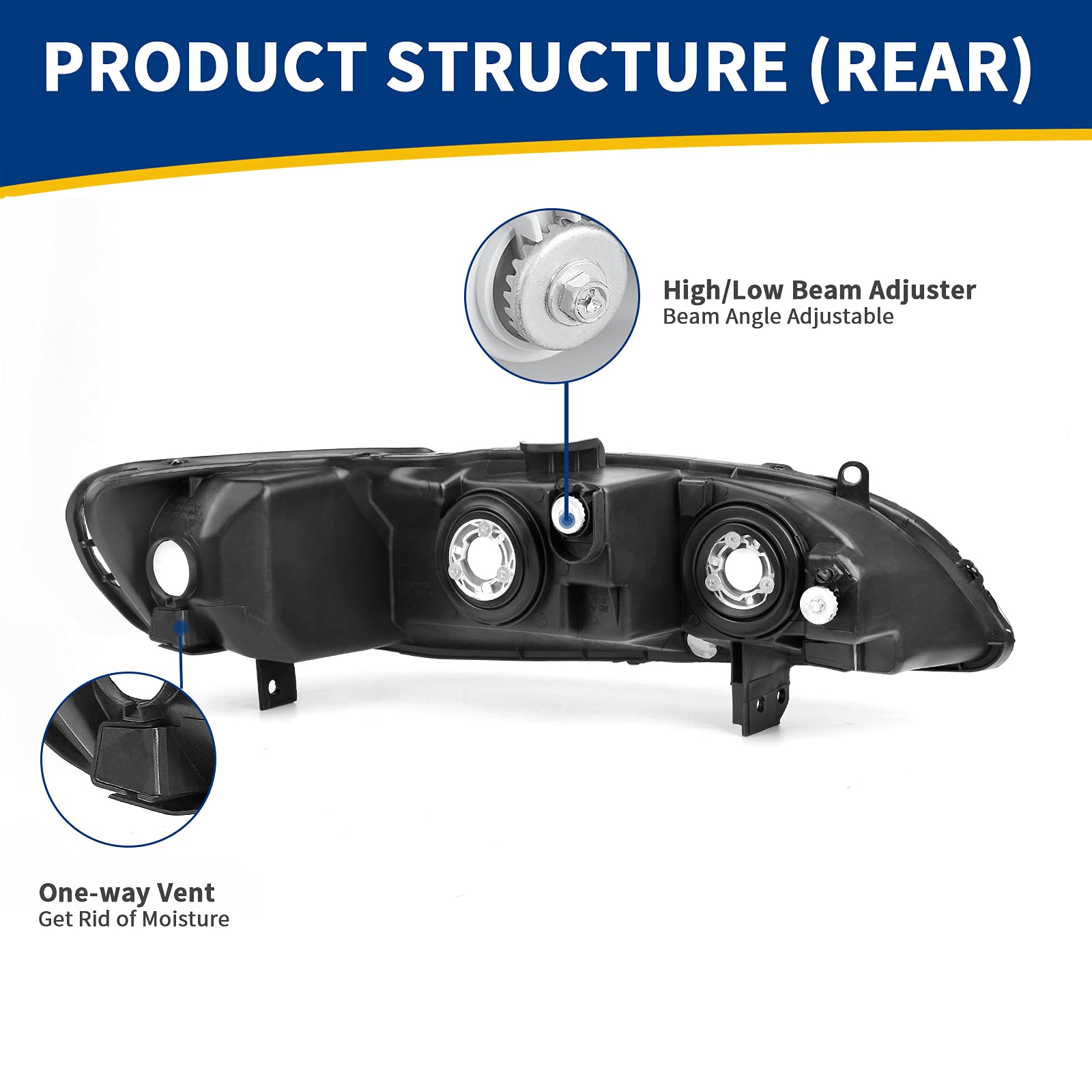 Autosaver88 Headlight Assembly Compatible With 1998 1999 2000 2001 2002 Accord Headlamp Replacement Chrome Housing Amber Reflect