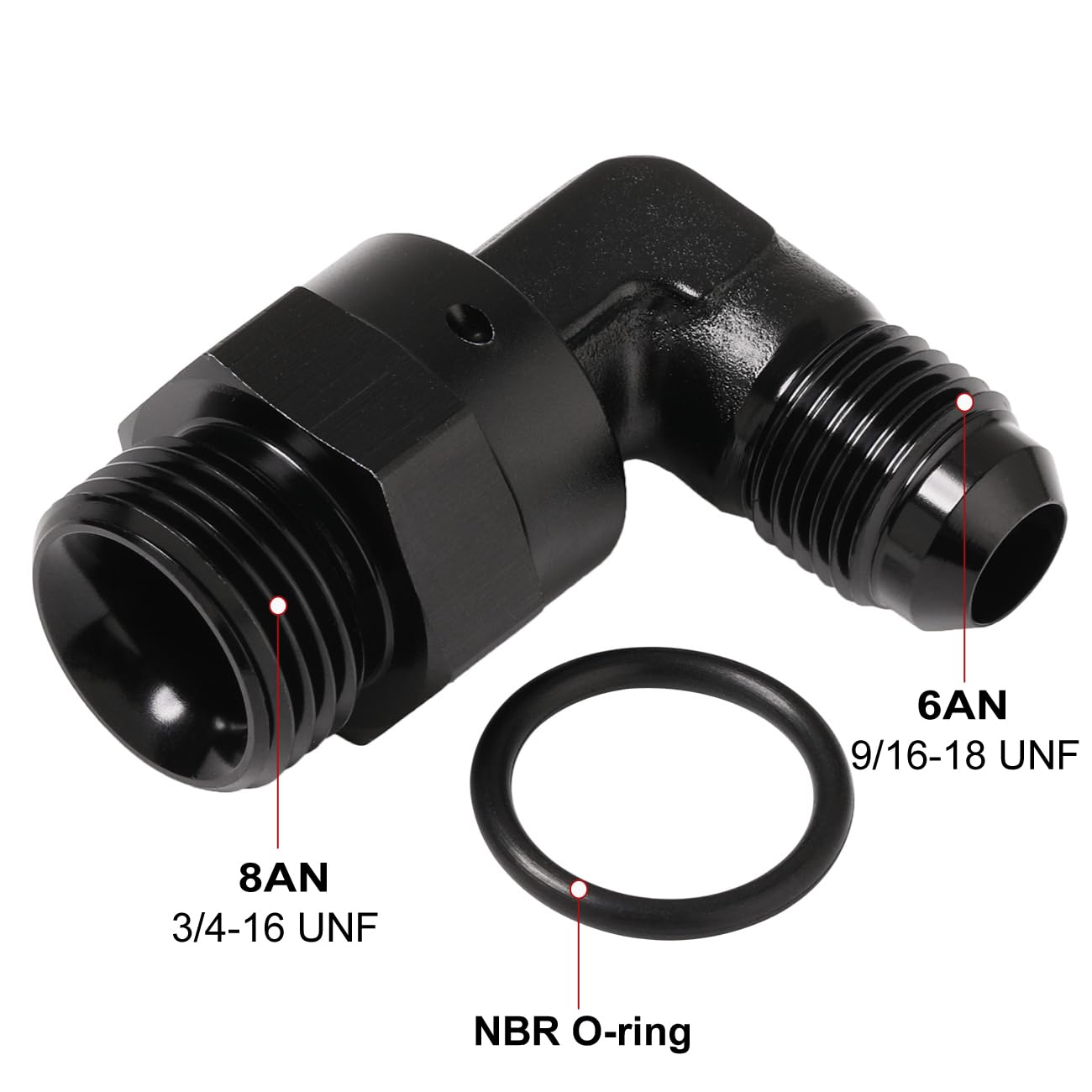 Podavelle 6An Male Flare To 8An -8 Orb O-Ring Boss 90 Degree Swivel Fitting Adapter Aluminum Black