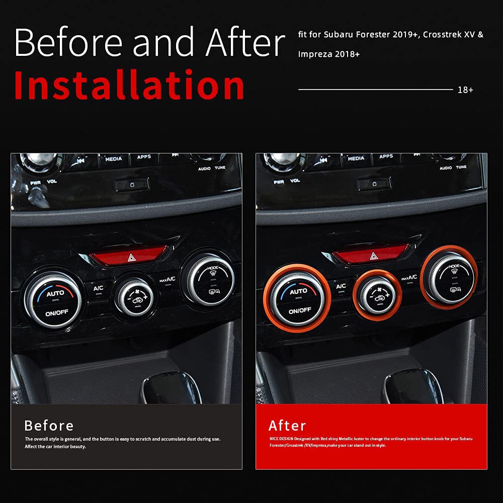 Auovo Ac Climate Control Knob Outer Ring Covers Accessories For Forester 2019-2024 Crosstrek 2018-2023 Impreza 2017-2023 Interior For Car Air Condition Switch Control Trim (Red Orange)