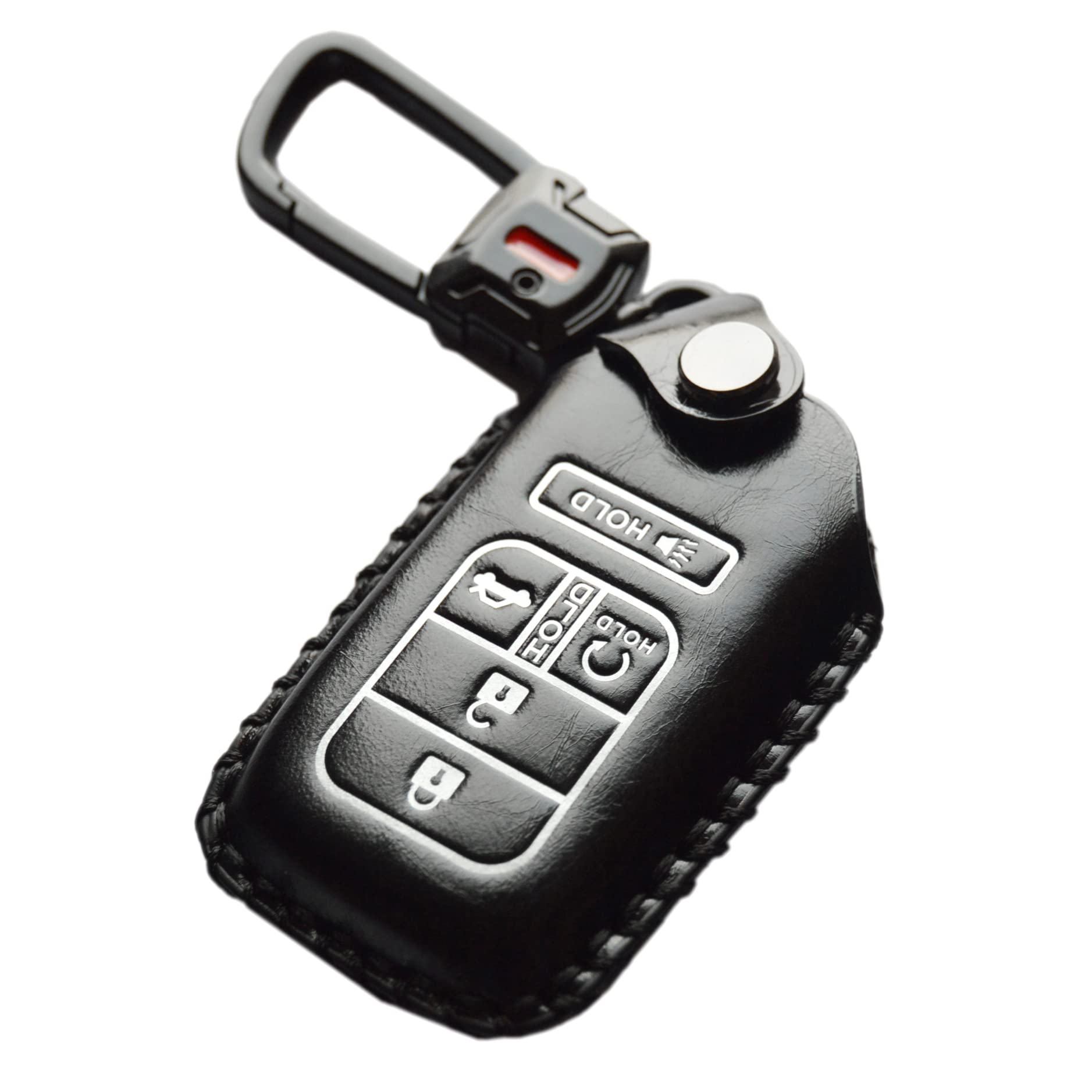 Real Leather Key Fob Cover With Keychain Compatible With Honda Civic Accord Pilot Cr-V Hr V 5 Buttons Ridgeline Passport