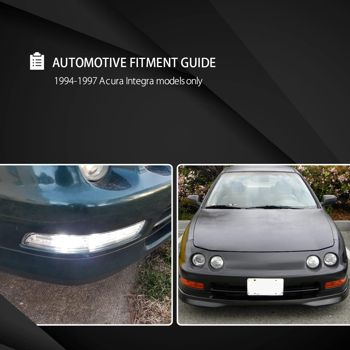 Autozensation Compatible With Acura Integra 1994-1997, Black Housing Clear Lens Bumper Lights, L+R Pair Assembly