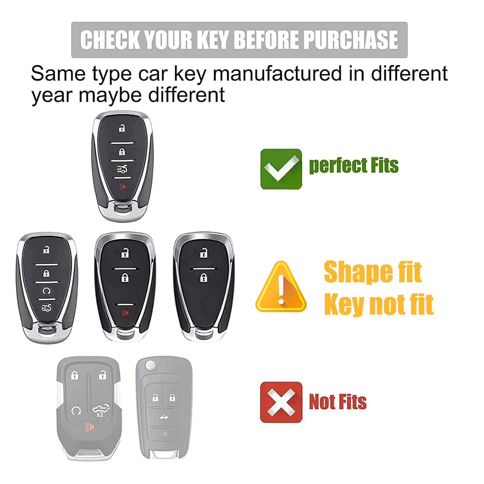 Gematay For Chevy Key Fob Cover Compatible With Chevrolet 2016-2020 Chevy Malibu Camaro Cruze Traverse Spark Equinox Blazer Volt Bolt 4 Buttons