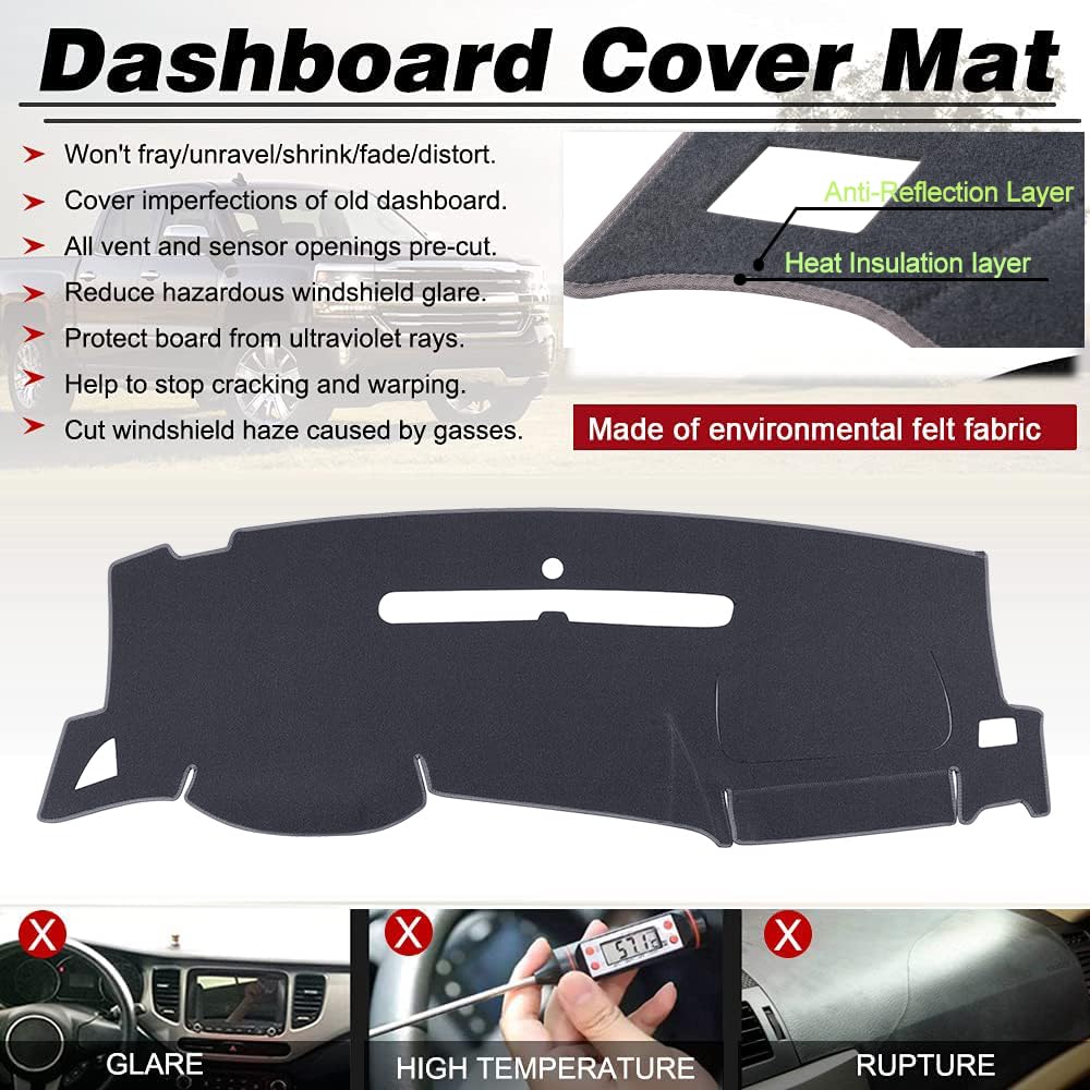 Blibliunit Dashboard Cover For Gmc Sierra And Chevrolet Silverado- Fits 2007-2013 Models With Two Glove Boxes. Custom Fit Dash M