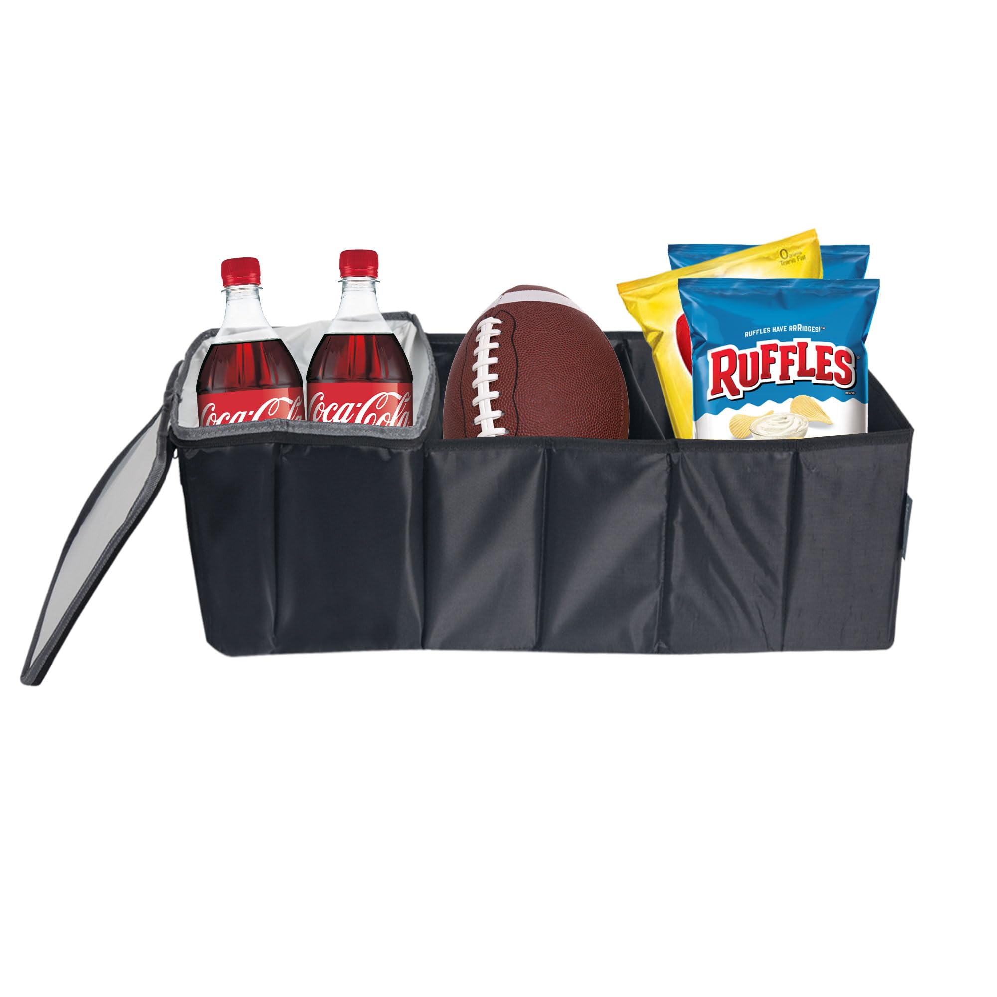 FH Group Travel Multi-Compartment Car Trunk Cargo Organizer with Cooler for Picnics, Camping and Tailgating Gray