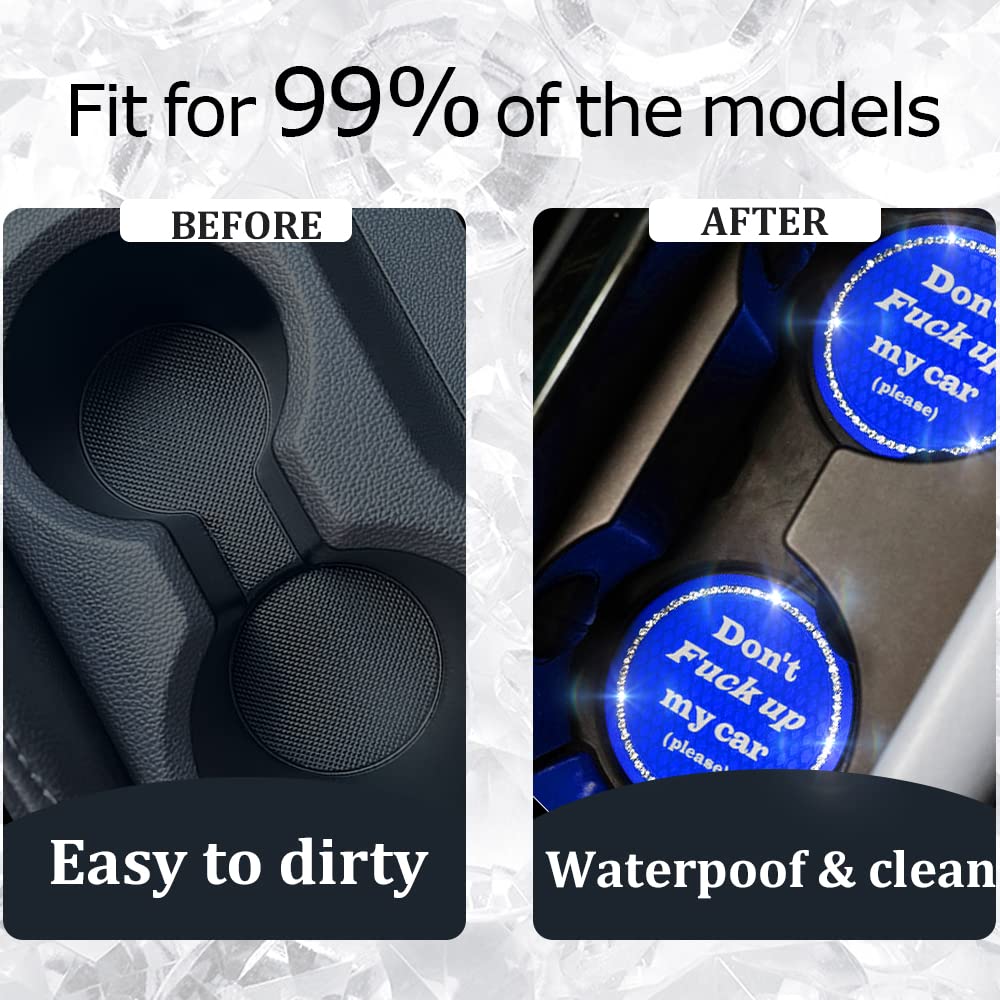 Smeyta Car Cup Coasters 2 Pack - Bling Interior Accessories, Universal Cup Holder Inserts For Suv/Truck (Royal Blue, 2Pc)