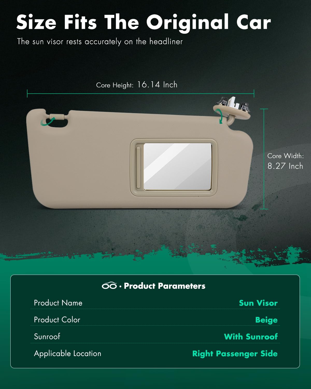 Scitoo Car Sun Visor Assbembly With Mirror Replacement For 2006-2013 For Toyota For Rav4 Beige With Sunroof(Right Passenger Side