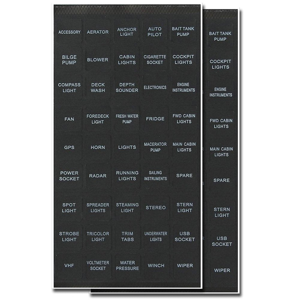 Bunker Indust Set Of 2 Decal Sticker Label Sheet For Caravan Marine Boat Dash Board Instrument Rocker Switch Circuit Panel Gps Horn Light,Black(45 Pcs Each)