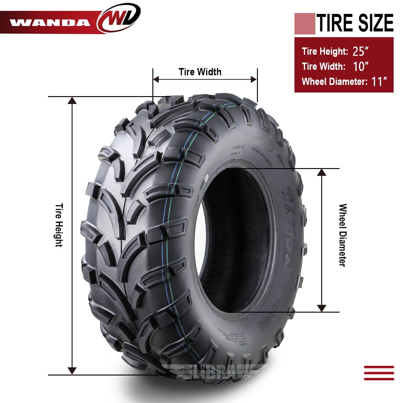 Wanda Utv Atv Tire 25X10-11 25X10X11 255/70-11 6-Ply Lit Mud P373, Set 2-10430