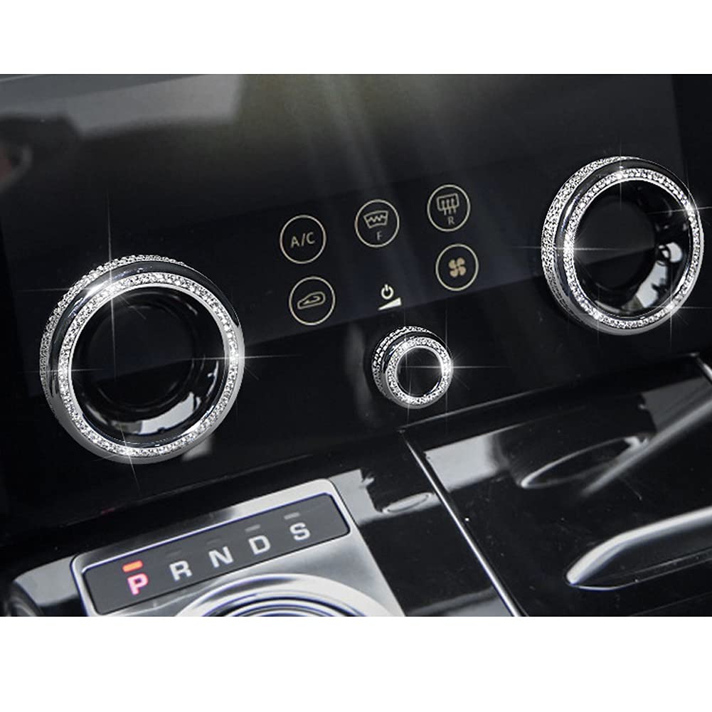 Microck Bling Accessories For Range Rover Evoque 2020-2022 And Velar 2018 2019 2020 2021 2022 Air Conditioner Switch Knob Cover Rhinestone Crystal, 3Pcs