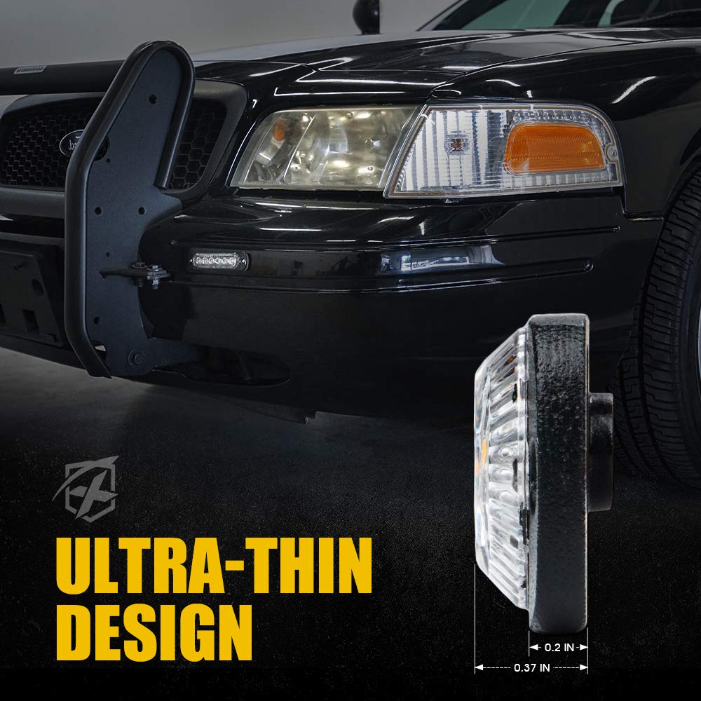 Xprite 4Pcs Led Emergency Strobe Lights,Amber White 6- Led Surface Mount Flashing Strobe Lights, Sync Feature Ultra Slim Grill L