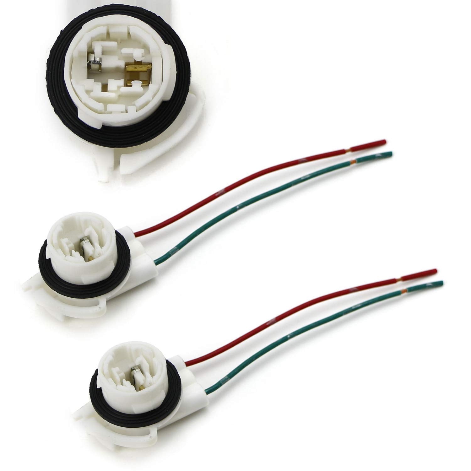 iJDMTOY 2pc White 3156 2-Wire Harness Pre-Wired Sockets As Repair, Replacement, Install LED Bulbs Compatible with Turn Signal Li