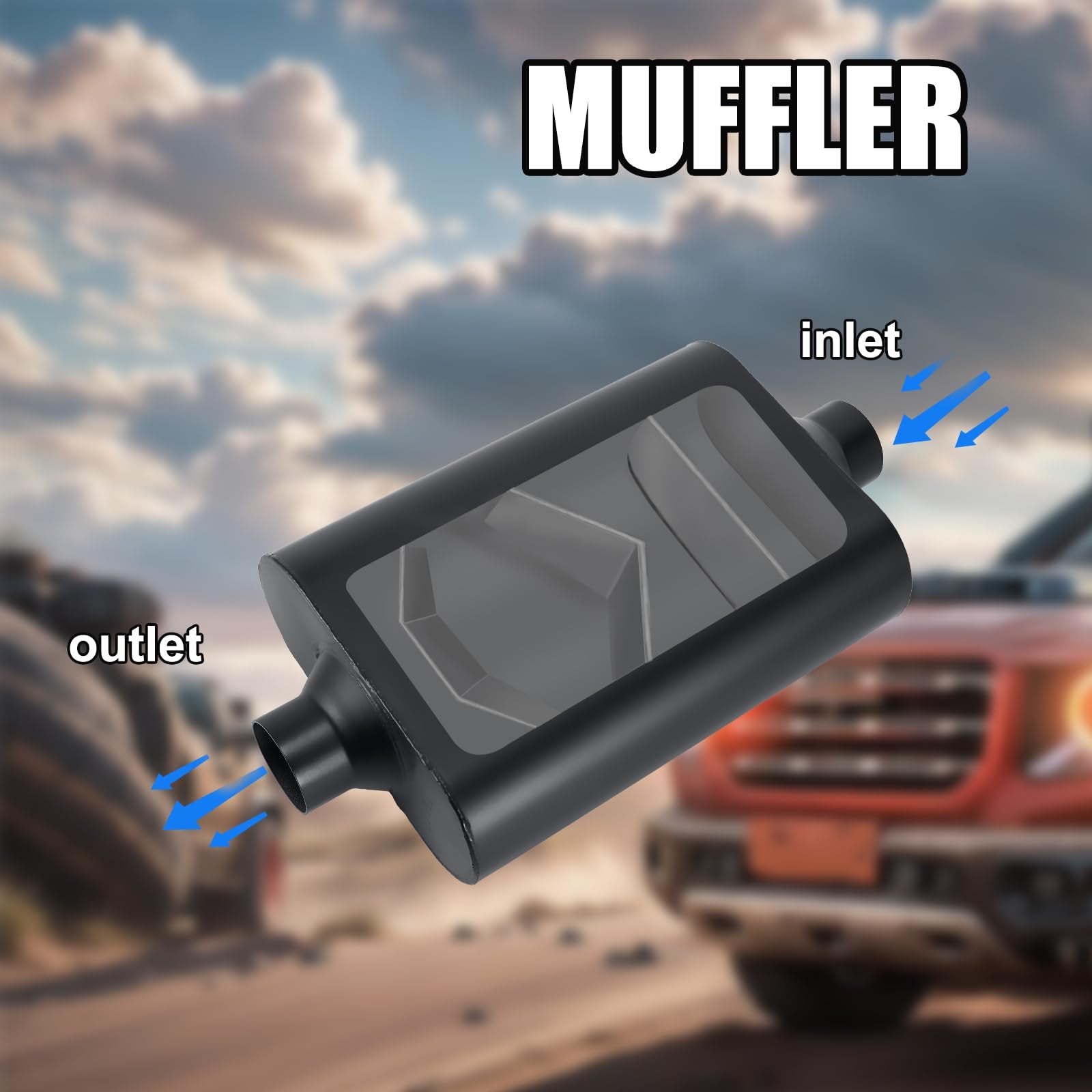 Floshine Universal Mufflers Dual Chamber 2.5'' Inlet (Id) 2.5'' Outlet (Id) Overall 17'' Performance Automotive Muffler Exhaust