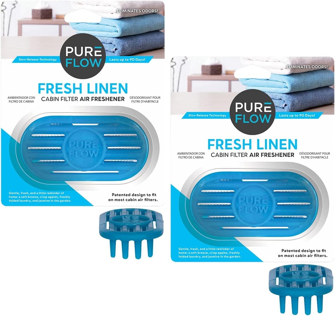 Pureflow Cabin Filter Air Freshener With Odor Eliminator - Fits On Most Car, Truck, And Suv Cabin Air Filters - Fresh Linen (Pac