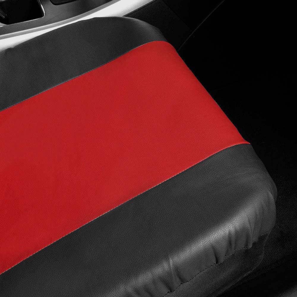 Bdk Croc Skin Faux Leather Car Seat Covers Full Set With Carpet Car Floor Mats - Front And Rear Bench Seat Covers With Carpet Floor Liners, Car Interior Covers Gift Set (Red)