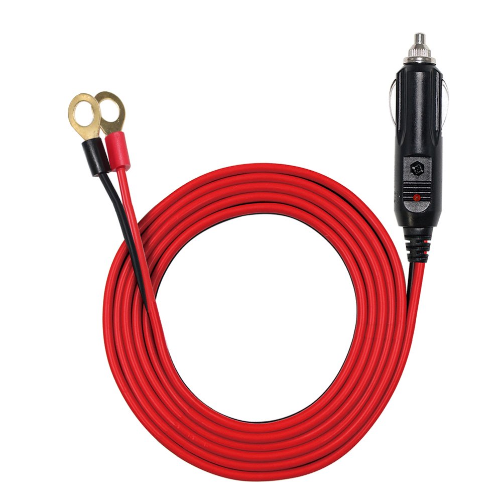 Kuncan Male Cigarette Lighter To O Ring Terminal Harness Extension Cable - 12V-24V Power Supply Cord Adapter Fuse 15A 16Awg Cabl